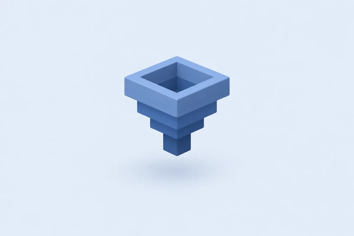 Tolva de Minecraft en bloques azules flotando sobre un fondo azul claro