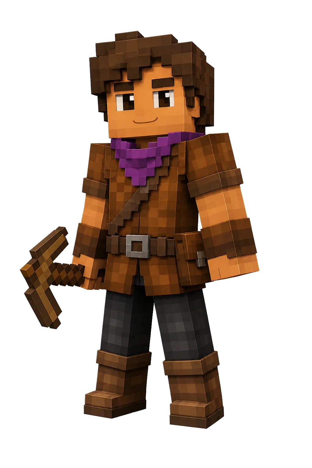 Explorador de Minecraft con un pico de madera