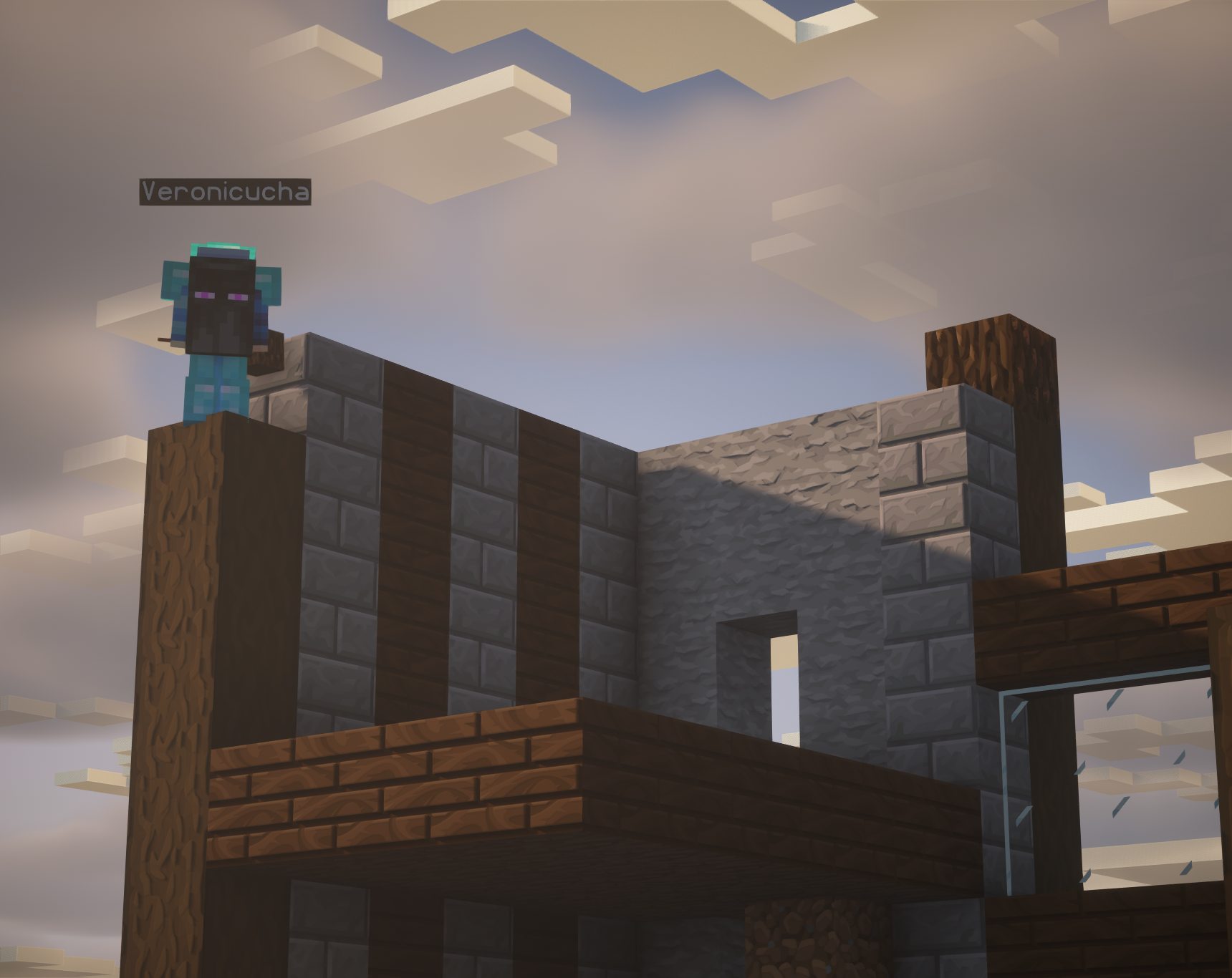 Una jugadora sobre la torre de una fortaleza de piedra